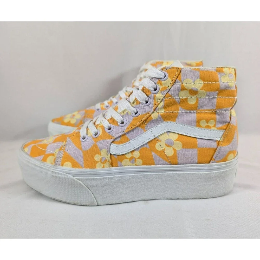 Vans Sk8-Hi Tapered Stackform Womens 9 Purple Orange Floral Checkerboard